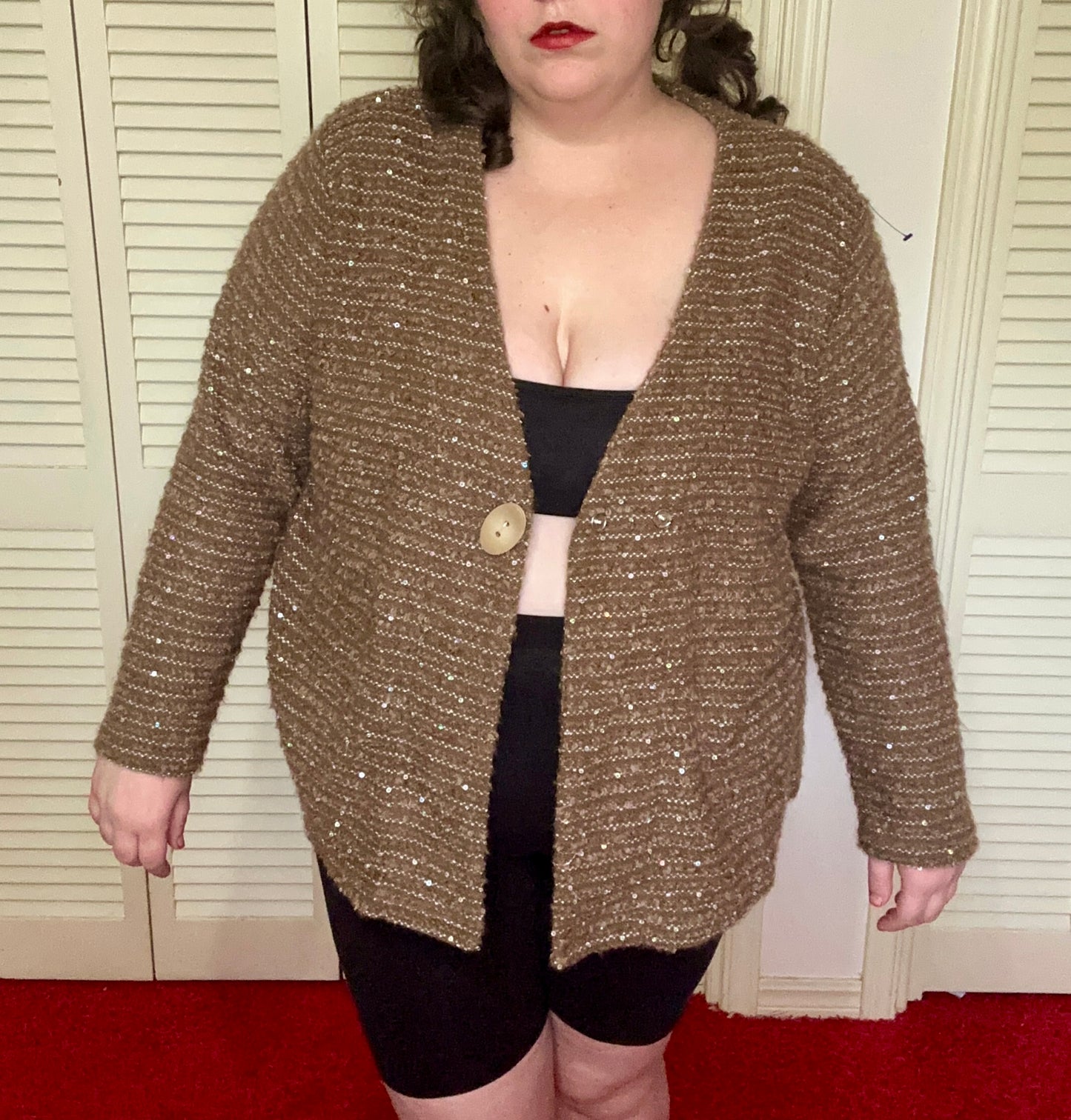 Sequins Tan Brown Knit Cardigan (XXL)