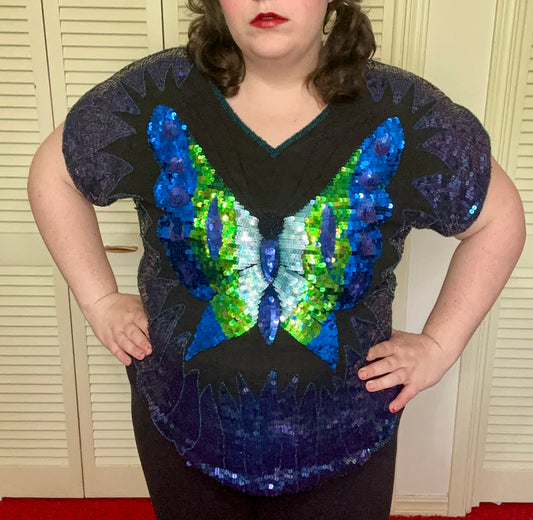 Butterfly Full Sequin Blouse (1X)