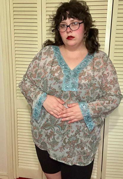 Blue Paisley Sheer Boho Blouse (22/24)