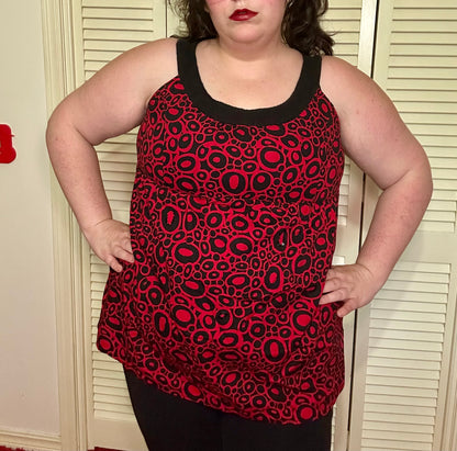Red and Black Circle Babydoll Top (L)