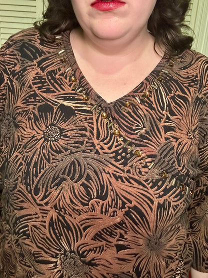Brown Floral Beaded Top (3X)
