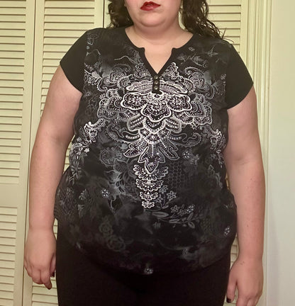 Boho Grunge Rhinestone Black Top (2X)