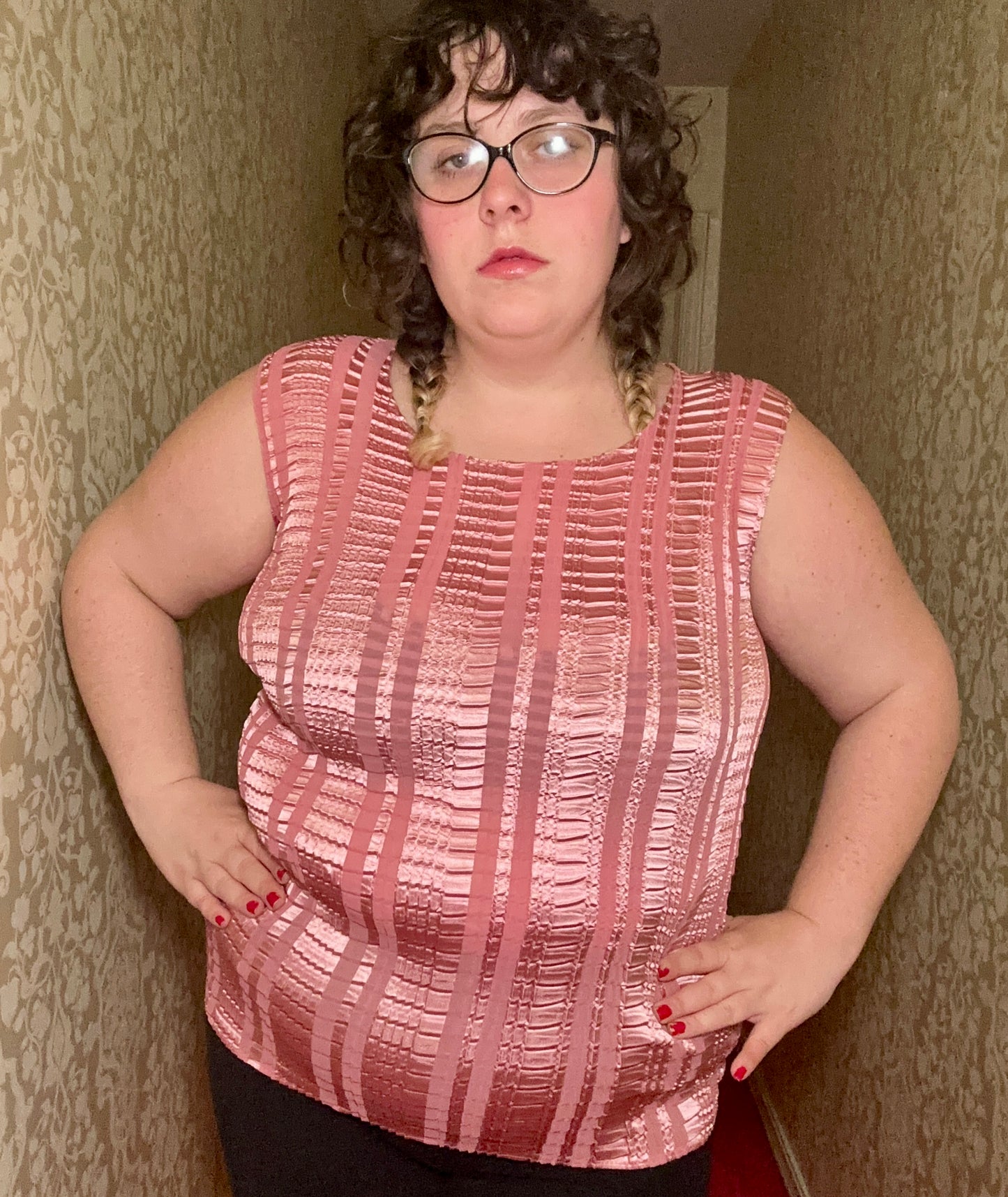 Pink Satin Textured Top (L)
