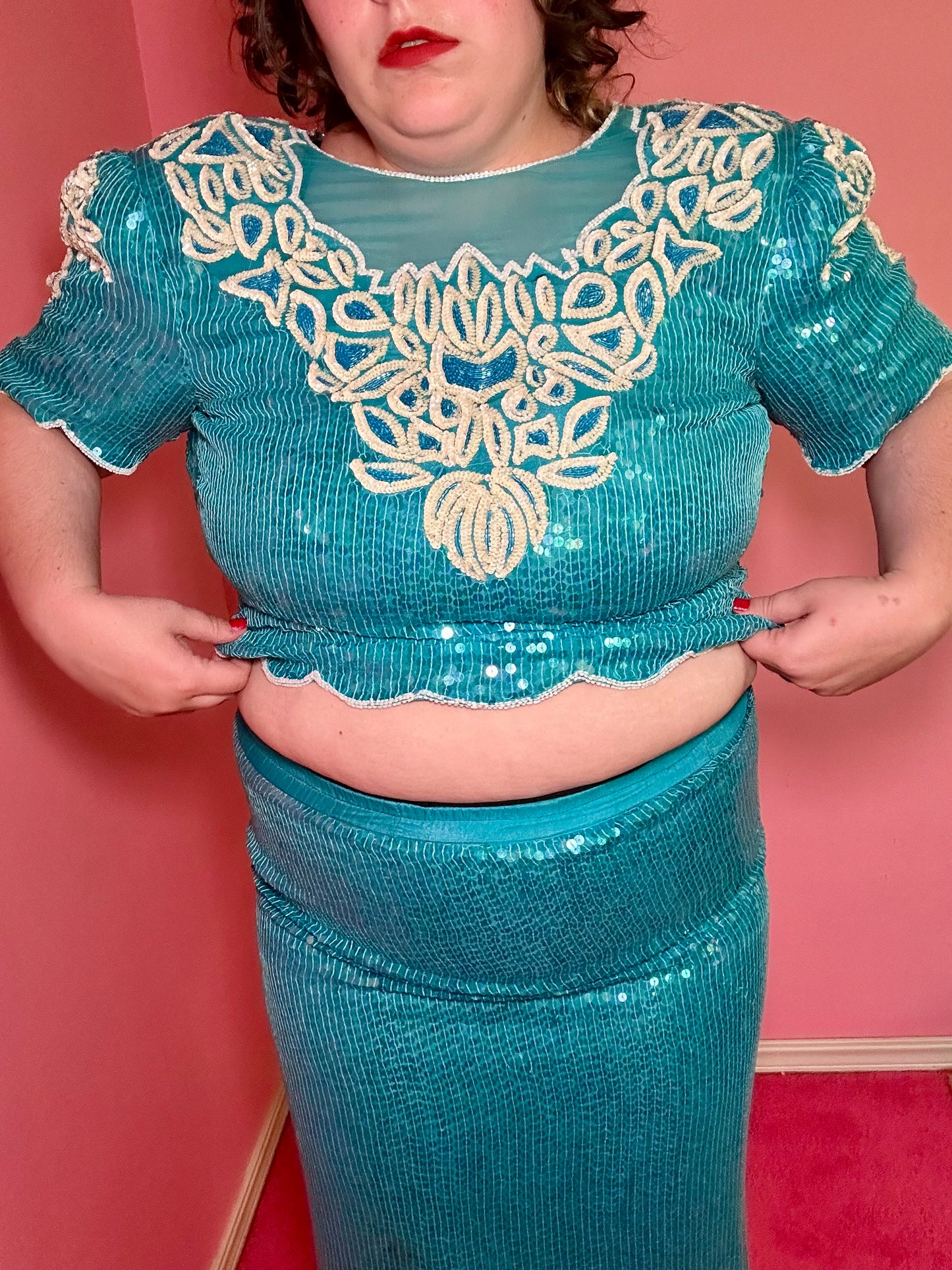 Teal 80s Sequin Matching Set (XL)