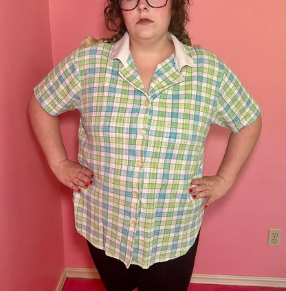 Blue and Green Checkered Top (2X)