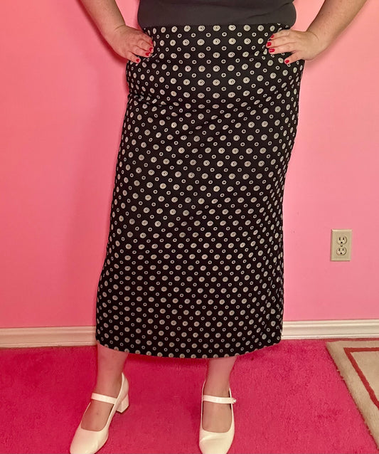 90s Black Dots Maxi Skirt (L)