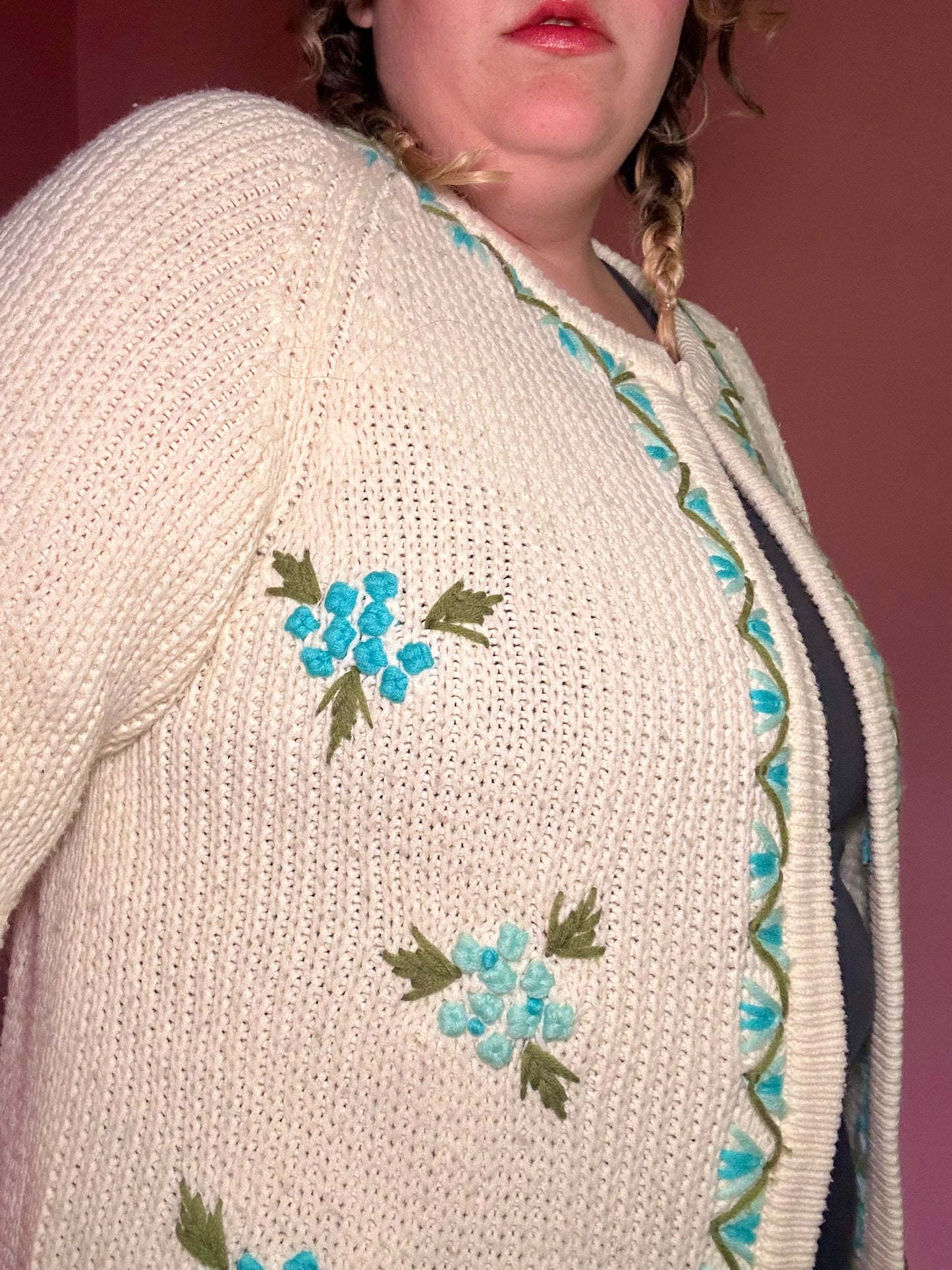 Blue Floral Sweater Cardigan (XL)