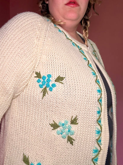 Blue Floral Sweater Cardigan (XL)