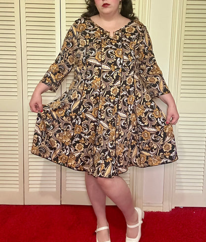 Gold and Black Floral Dress (3X)