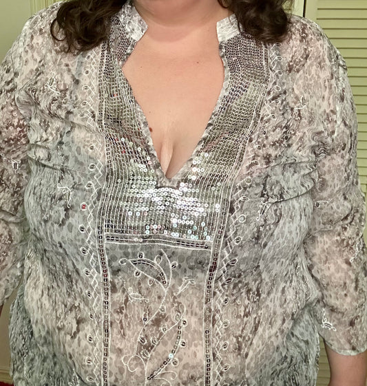 Sheer grey boho sparkly Blouse (3X)