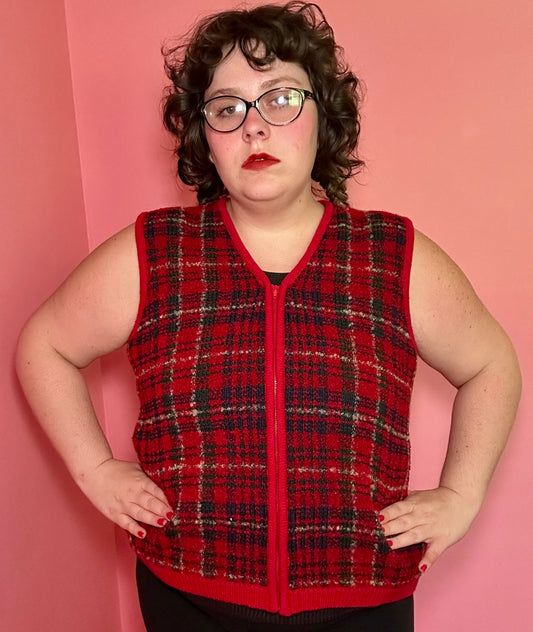 Red Plaid Sweater Vest (1X)
