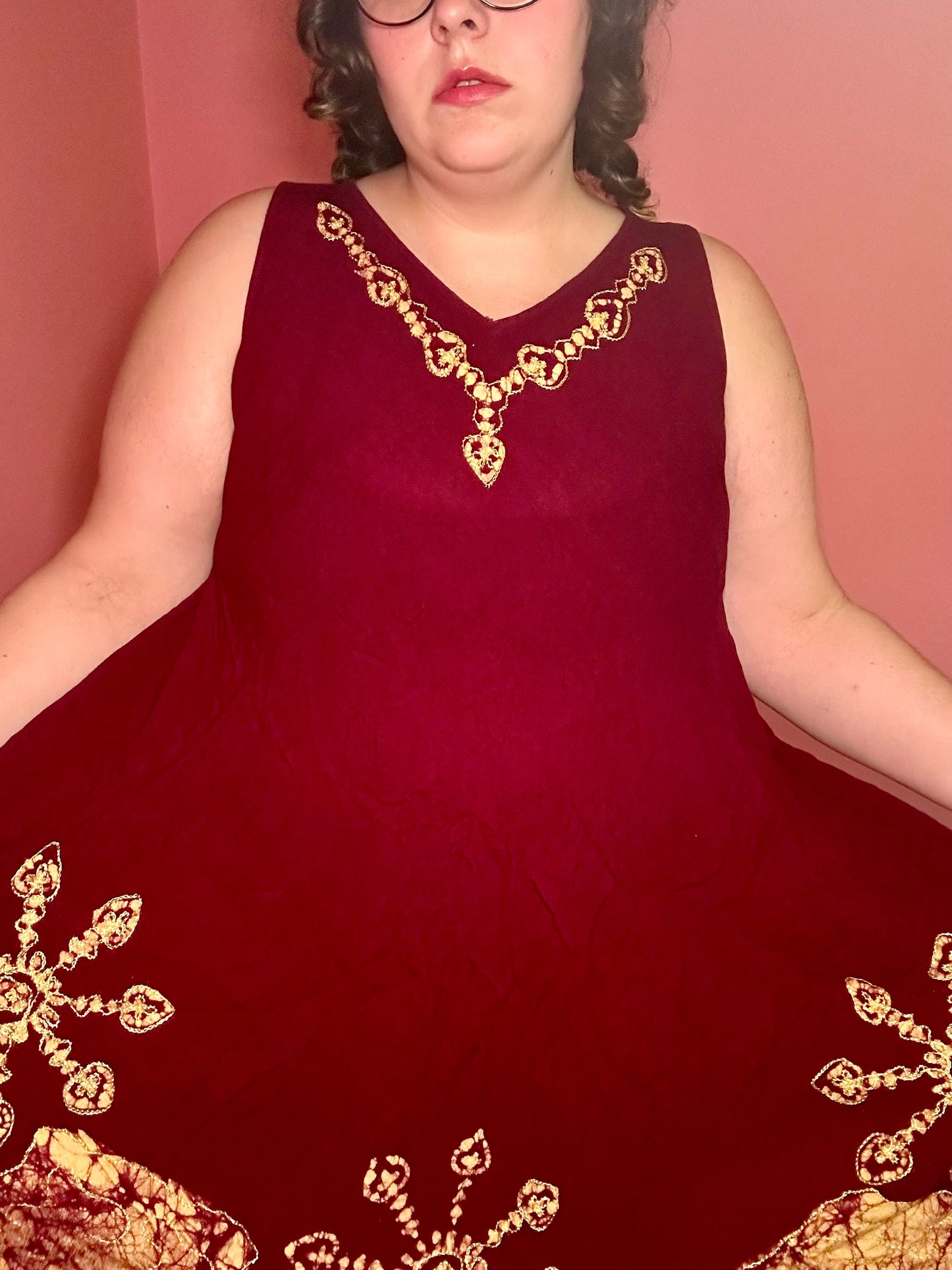 Maroon Boho Dress (Free Size Plus)