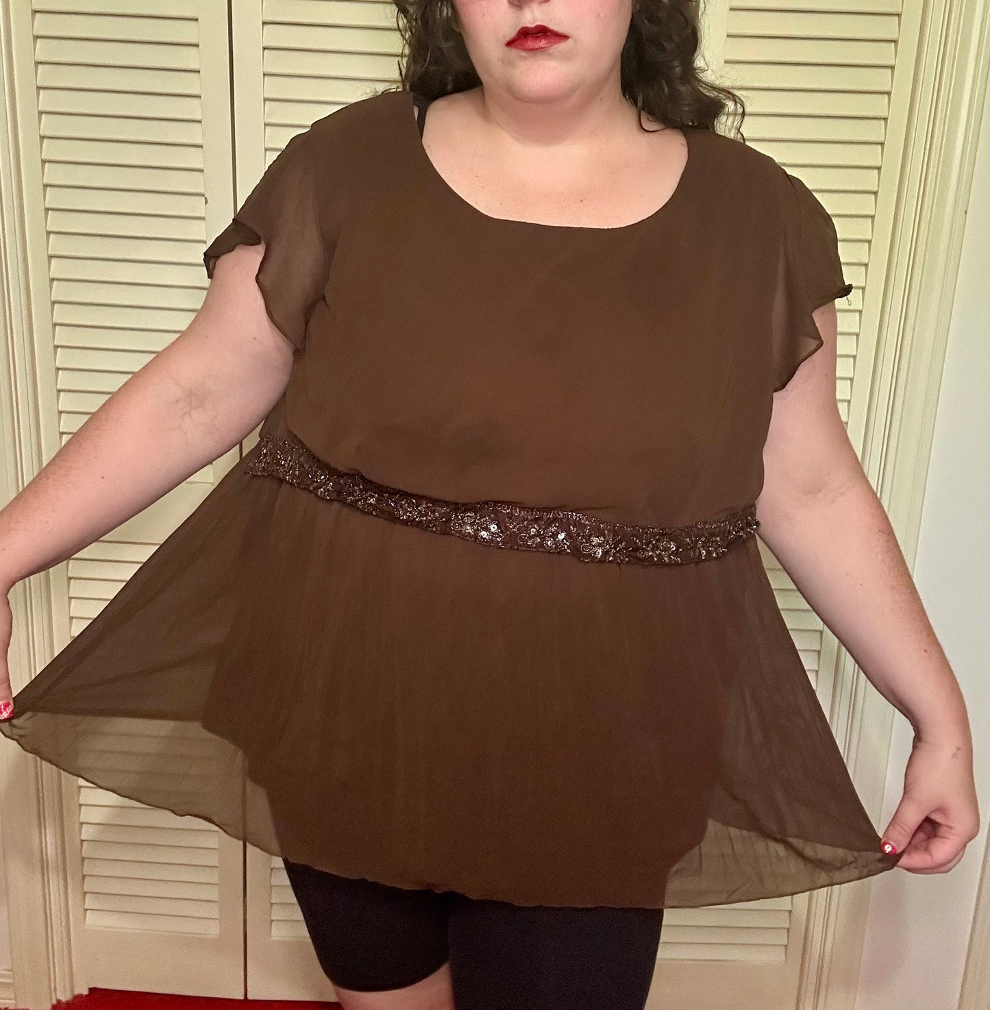 Brown Babydoll Bead Blouse (4X)