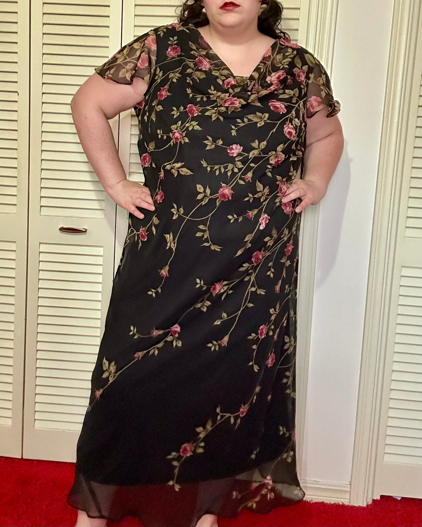 Rose Vine Chiffon Black Formal Dress (20)
