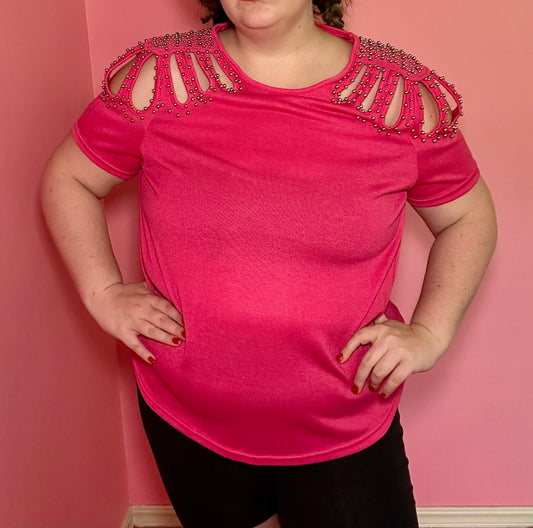 Pink Beaded Shoulder Top (XXL)
