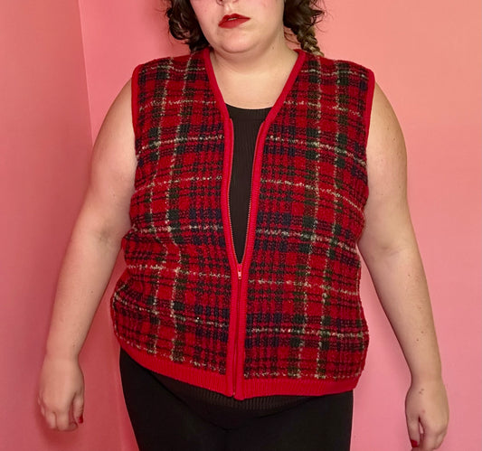 Red Plaid Sweater Vest (1X)