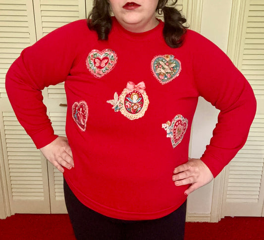 Valentines Puff Paint Red Sweatshirt (XL)