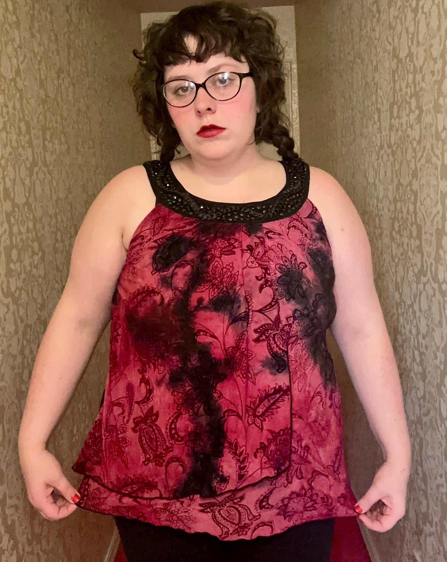 Red Boho Goth Top (1X)