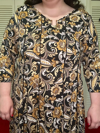 Gold and Black Floral Dress (3X)