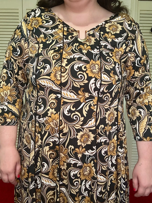 Gold and Black Floral Dress (3X)