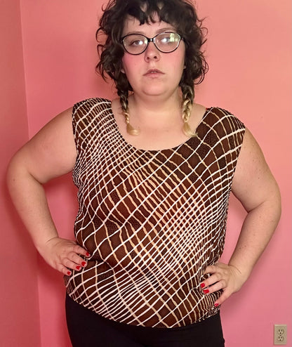 Brown Chiffon Striped Top (XL)