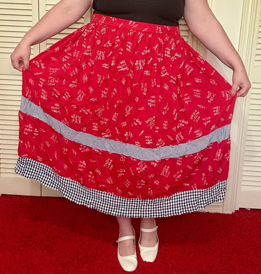 Red Tiered Illustrative Skirt (XXL)