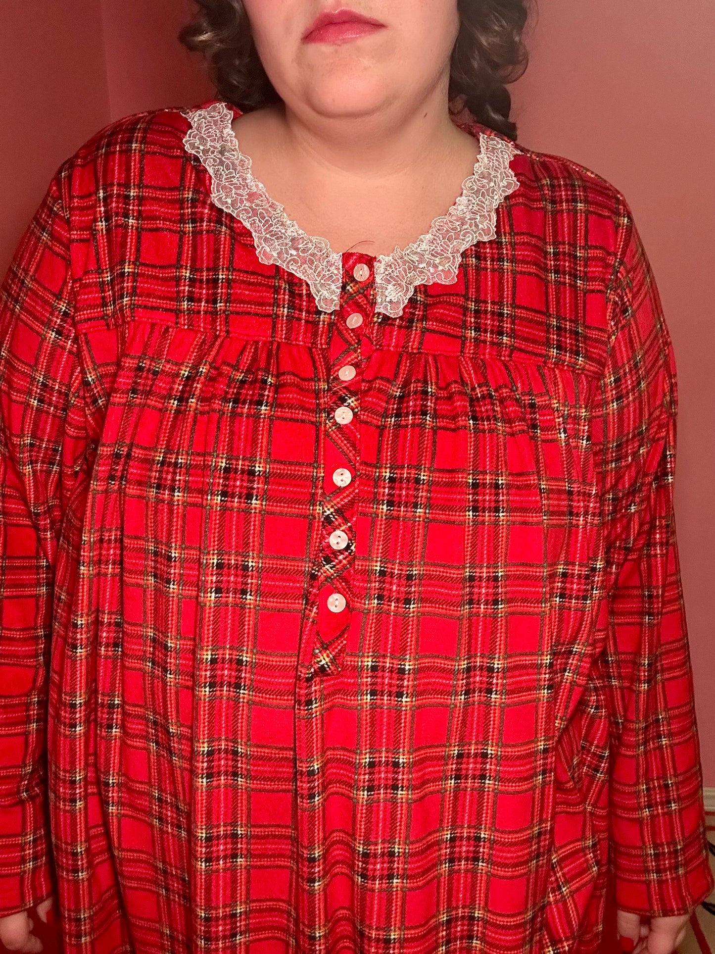 Red Plaid Velvet Nightgown (4X)