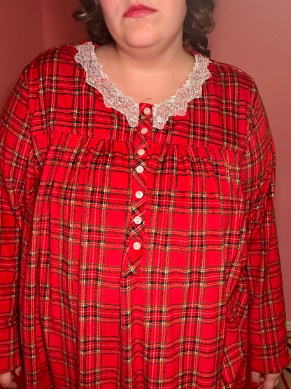 Red Plaid Velvet Nightgown (4X)