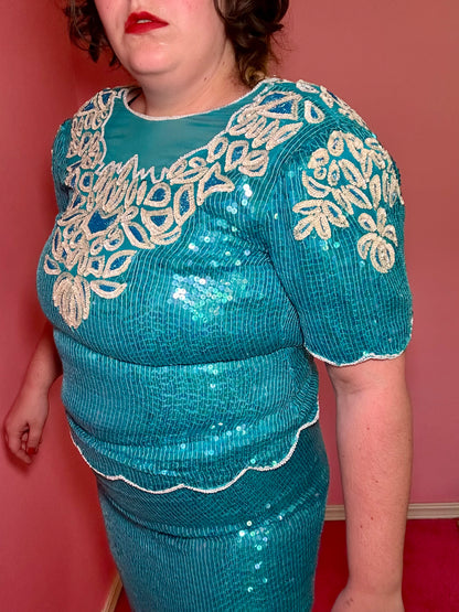 Teal 80s Sequin Matching Set (XL)