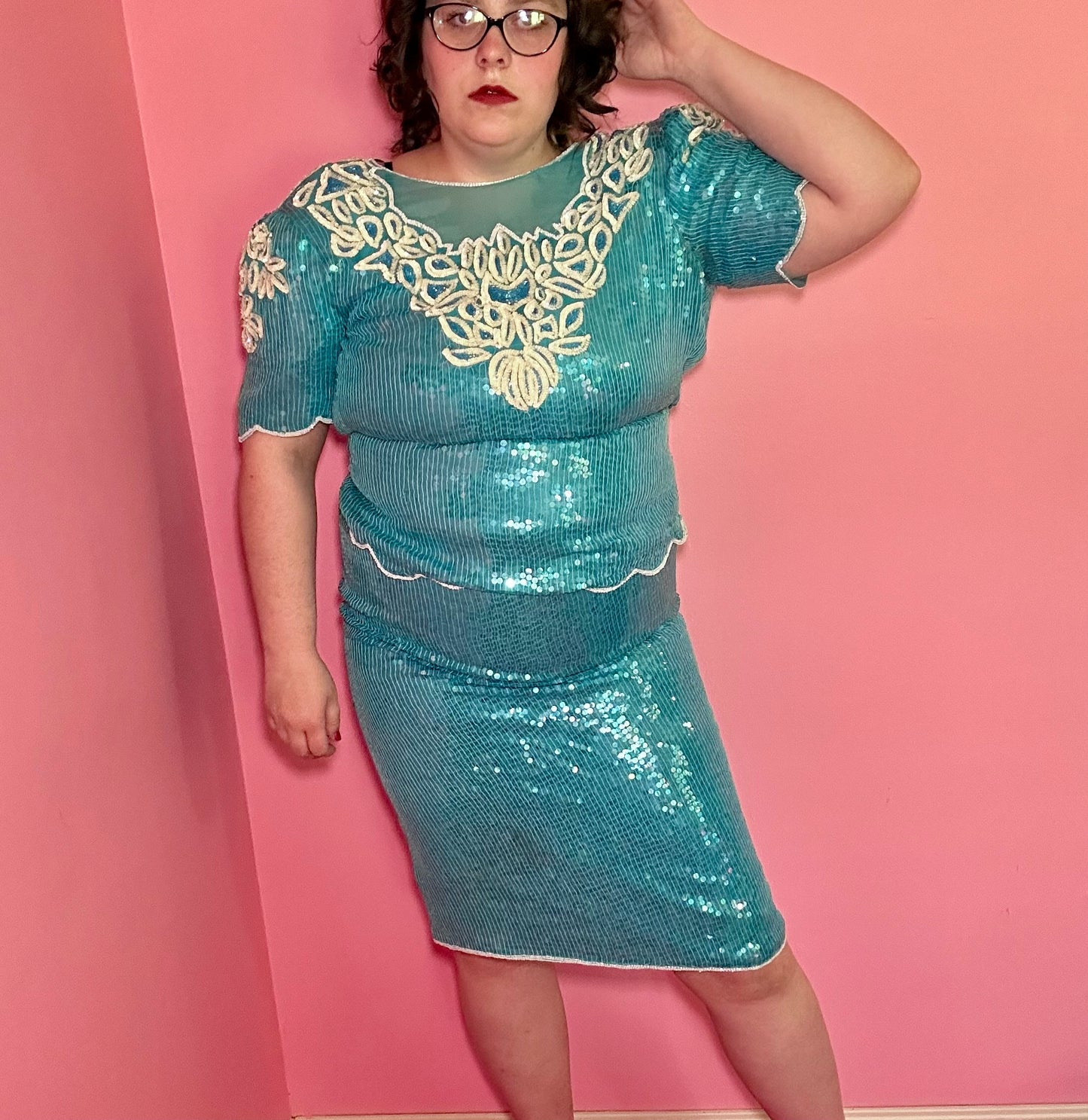 Teal 80s Sequin Matching Set (XL)