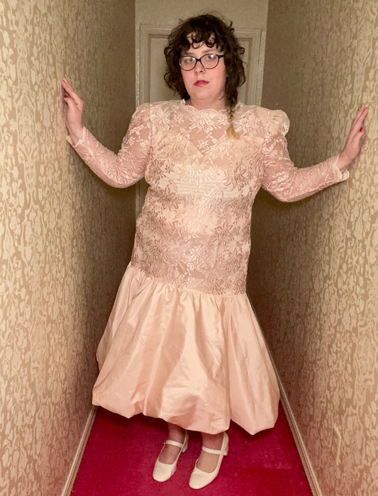 Baby Pink 1980s Bubble Skirt Lace Prom Dress (24)