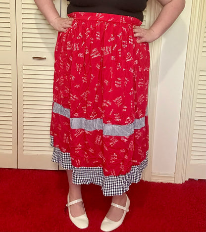 Red Tiered Illustrative Skirt (XXL)