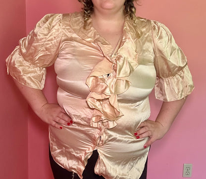 Cream Silk Ruffle Blouse (L)
