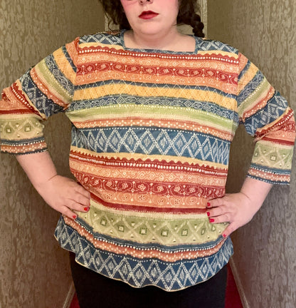 Boho Striped Graphic Top (2X)