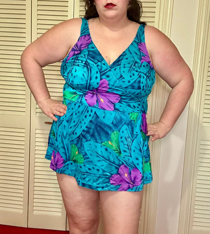 Teal Floral Swimsuit Dress (24W)