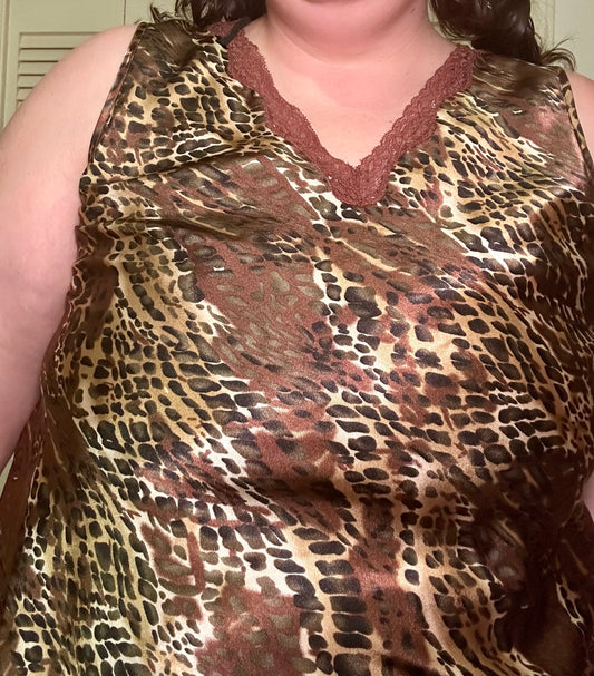 Cheetah Satin Lace Tank Top (XL)