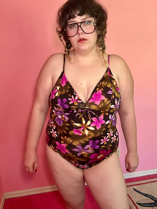 Pink Floral Swimsuit (1X)