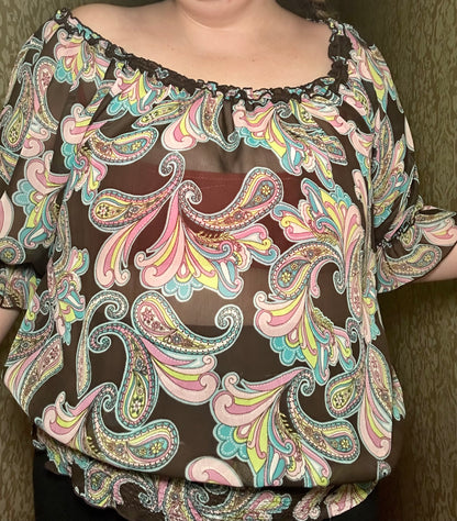 Groovy Sheer Paisley Blouse (XL)