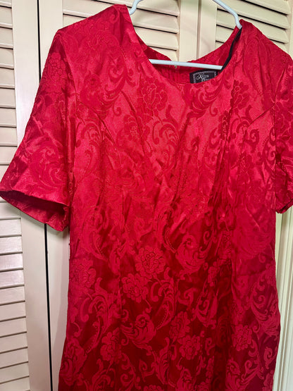 Red Jacquard Satin Floral Dress (18W)