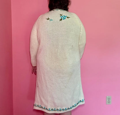 Blue Floral Sweater Cardigan (XL)