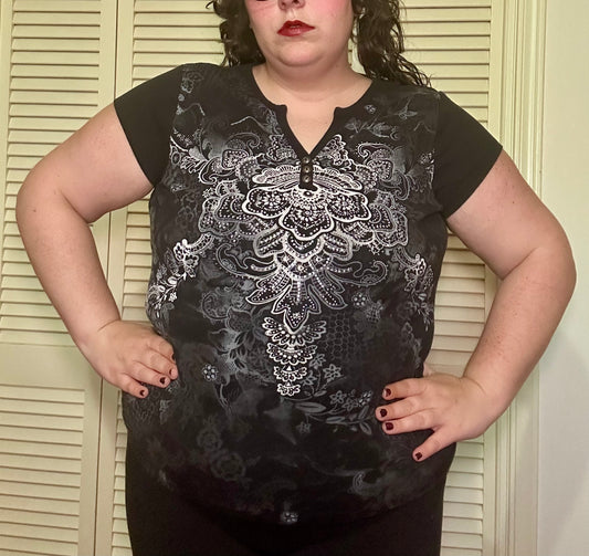 Boho Grunge Rhinestone Black Top (2X)
