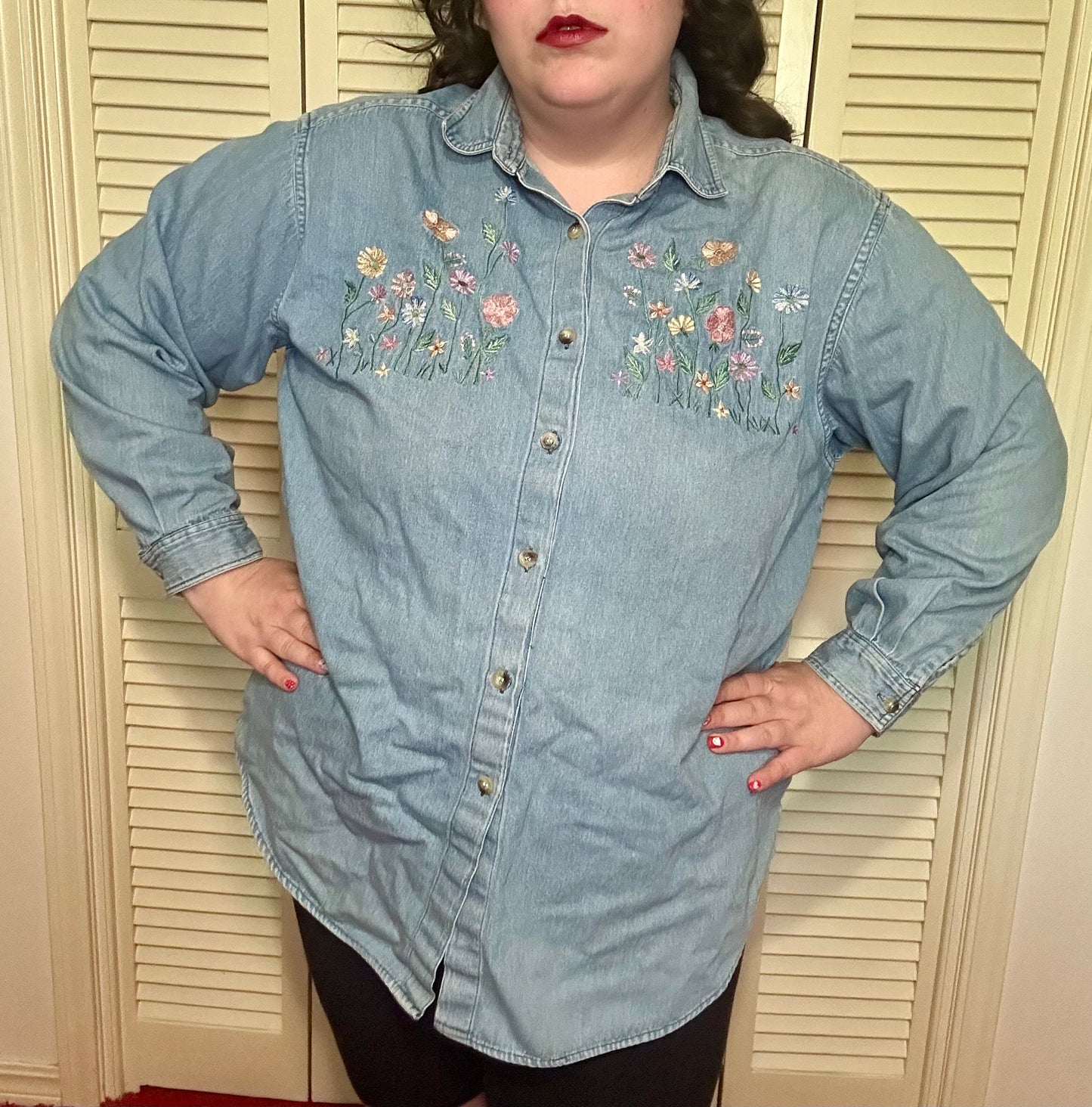 Floral Denim Button Up (22W)