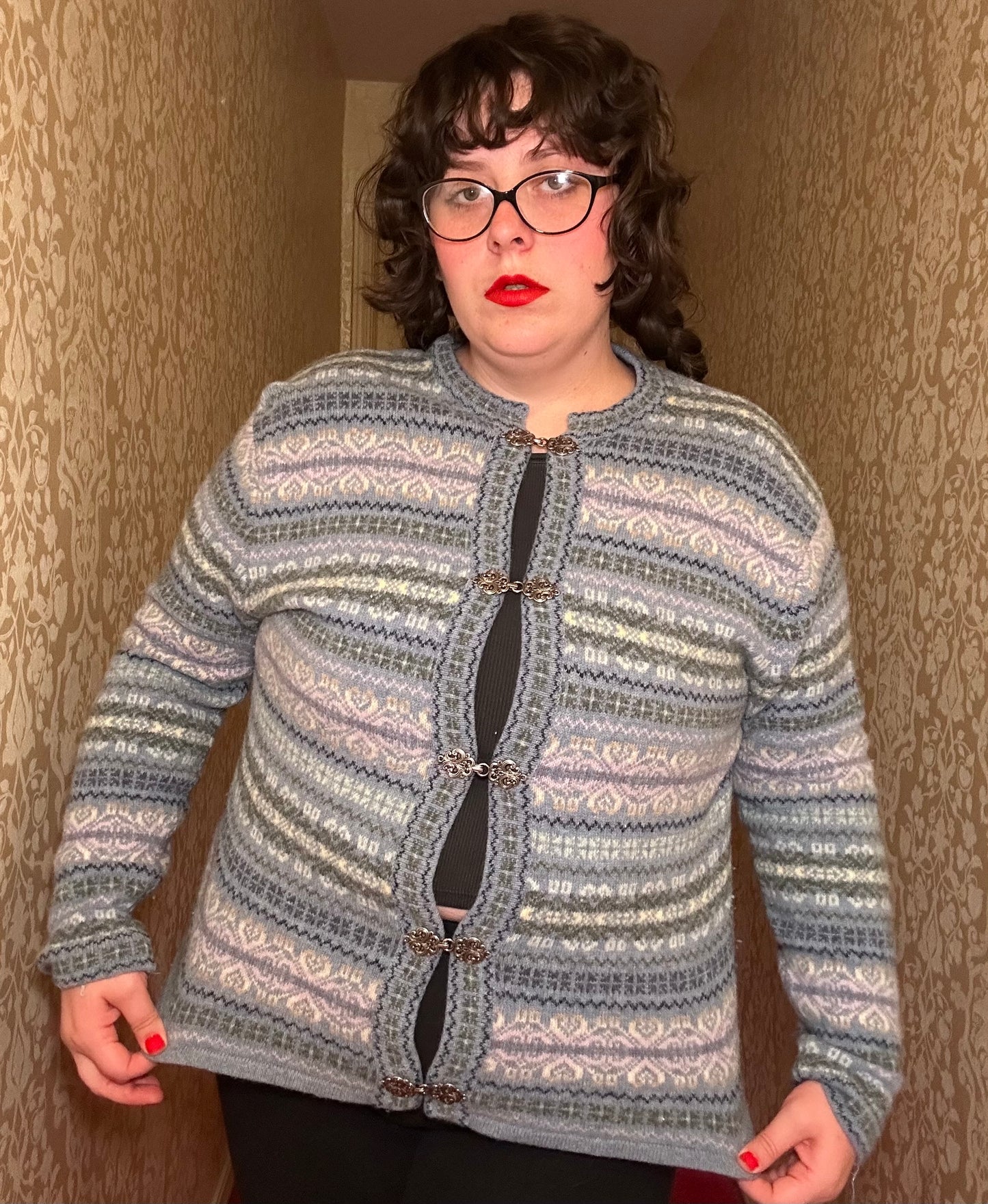 Blue Winter Eyelet Cardigan (L)
