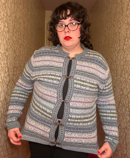 Blue Winter Eyelet Cardigan (L)