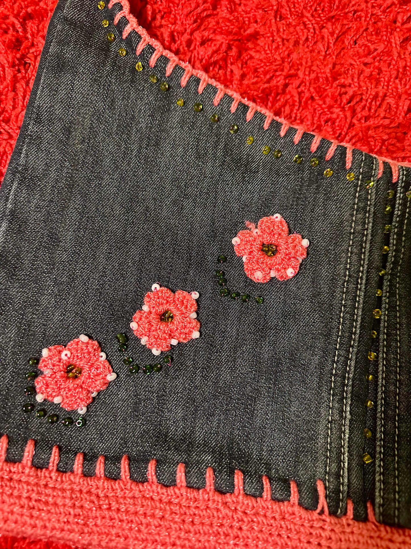 Y2K Denim Floral Beaded Purse