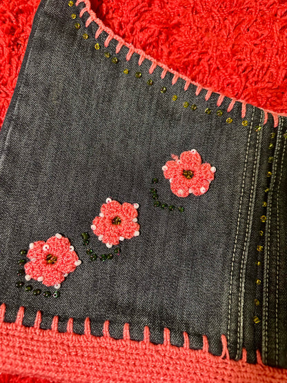 Y2K Denim Floral Beaded Purse