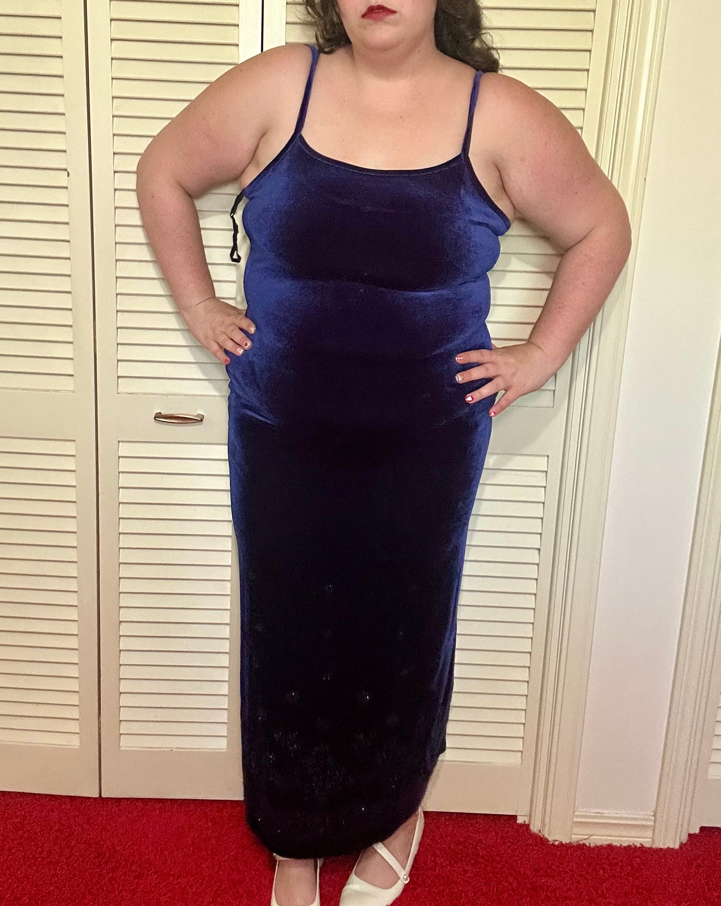 Y2K Formal Velvet Blue Glitter Dress (L)
