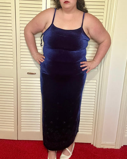 Y2K Formal Velvet Blue Glitter Dress (L)