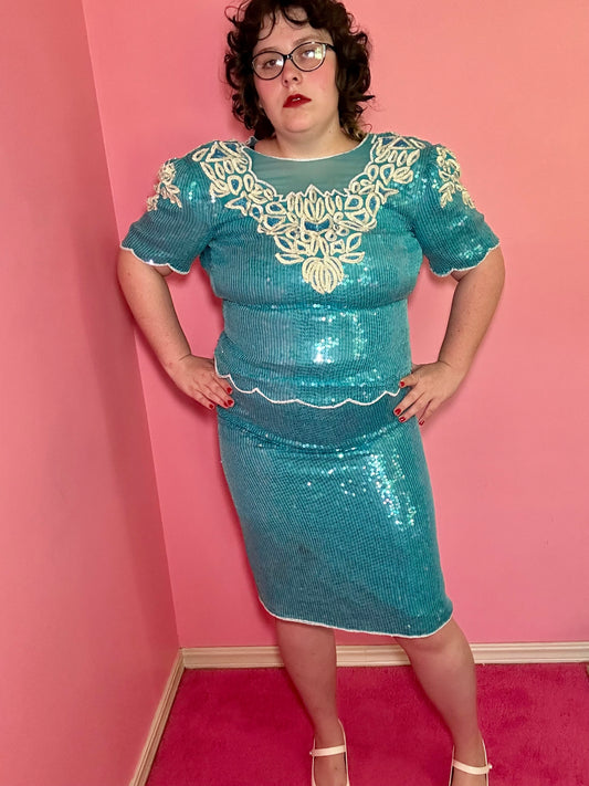 Teal 80s Sequin Matching Set (XL)
