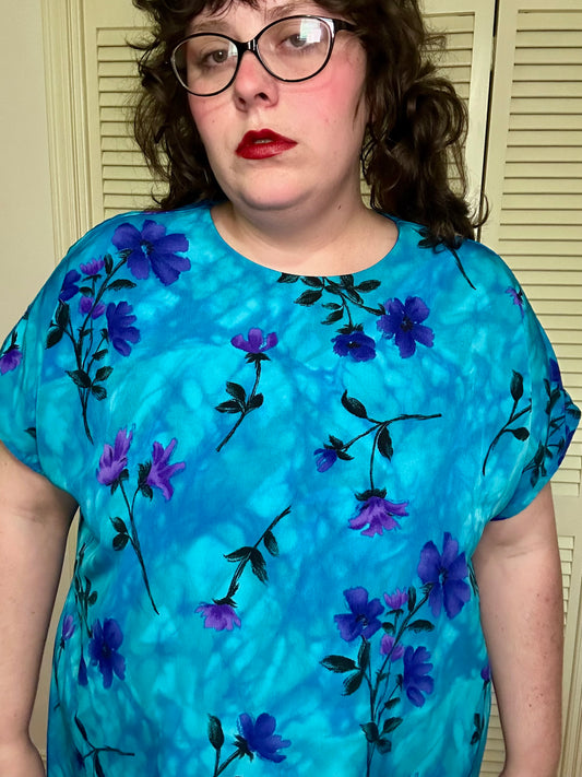 Blue and Purple Floral Blouse (3X)